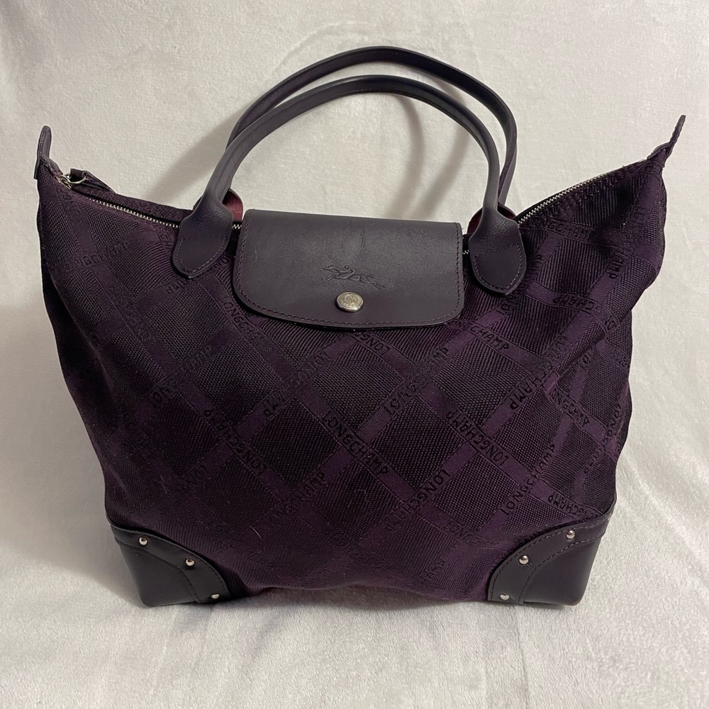 Longchamp Women’s purple leather/nylon canvas tote